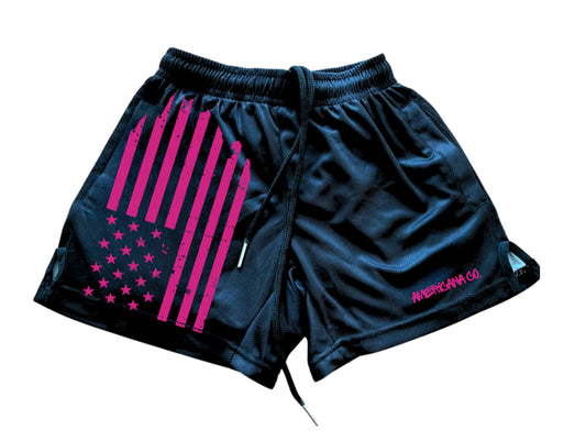 Black/ Pink Flag Shorts | Unisex